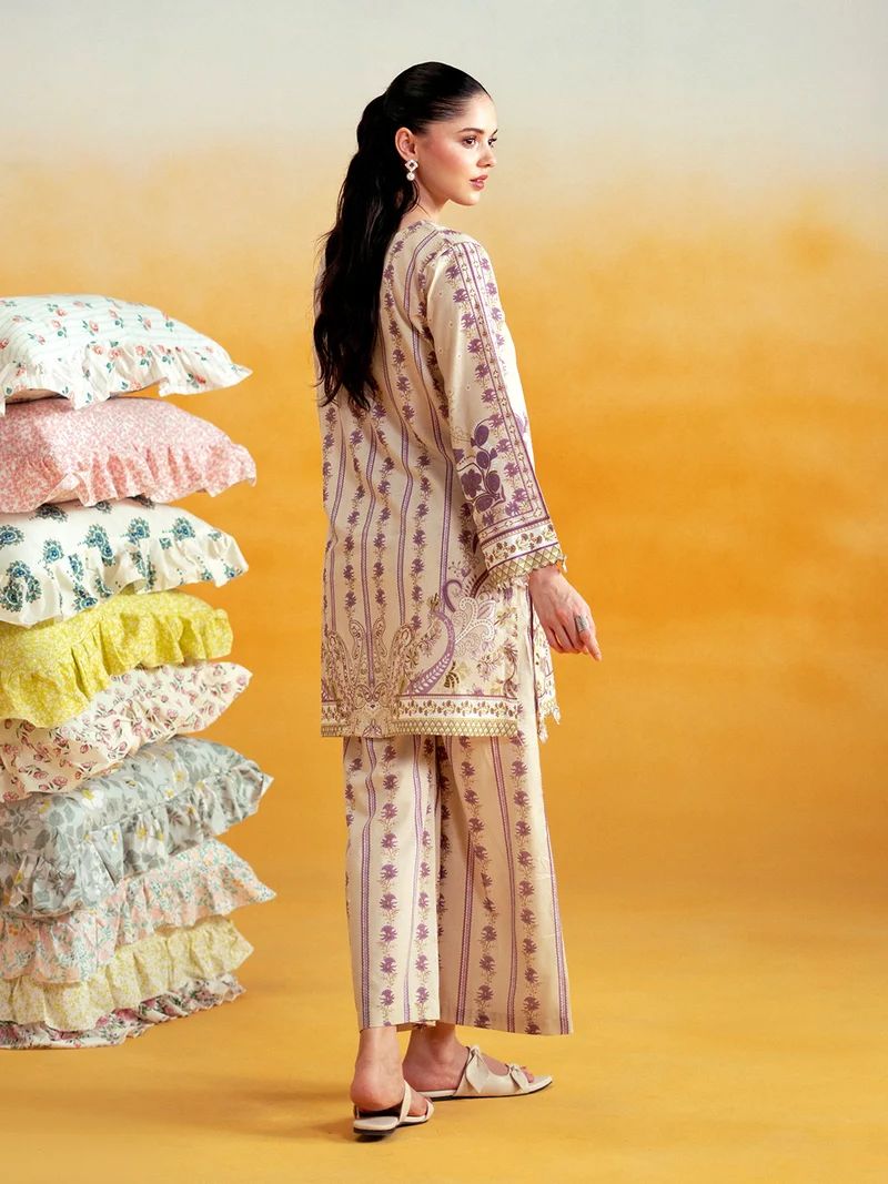 Aabpara 2pc Cream Paisley Pure Lawn Palazzo Suit – ROZ4