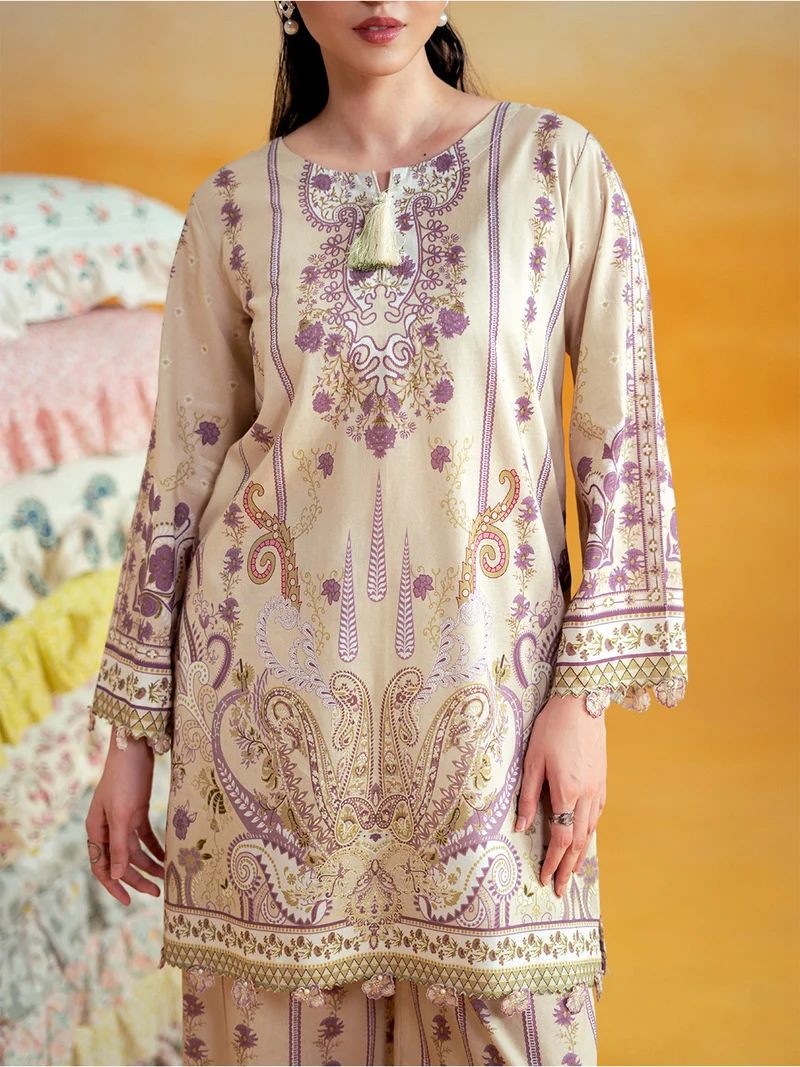 Aabpara 2pc Cream Paisley Pure Lawn Palazzo Suit – ROZ4
