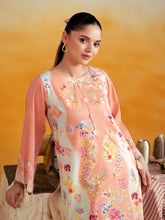 Aabpara 2pc Peach Floral Pure Lawn Suit with Box Pleat Shalwar – ROZ5