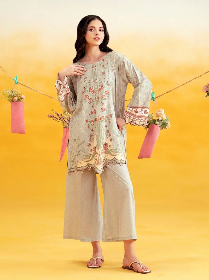 Aabpara 2pc Sage Green Floral Pure Lawn Palazzo Suit – ROZ6