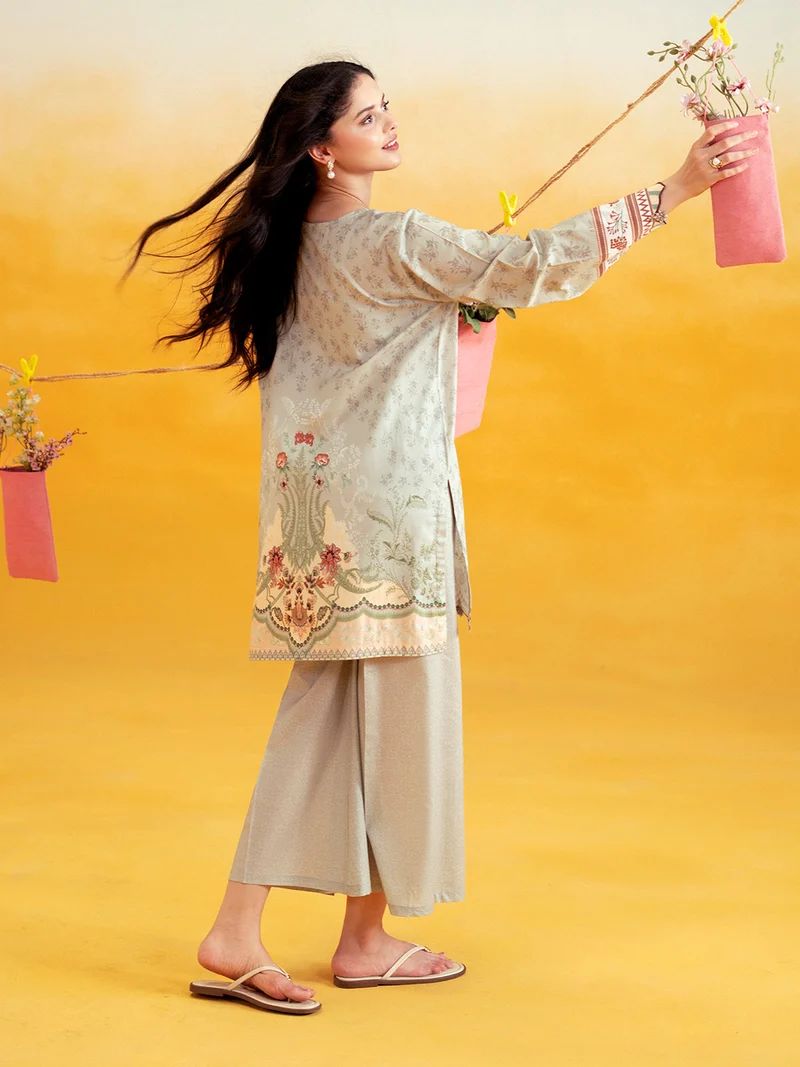 Aabpara 2pc Sage Green Floral Pure Lawn Palazzo Suit – ROZ6