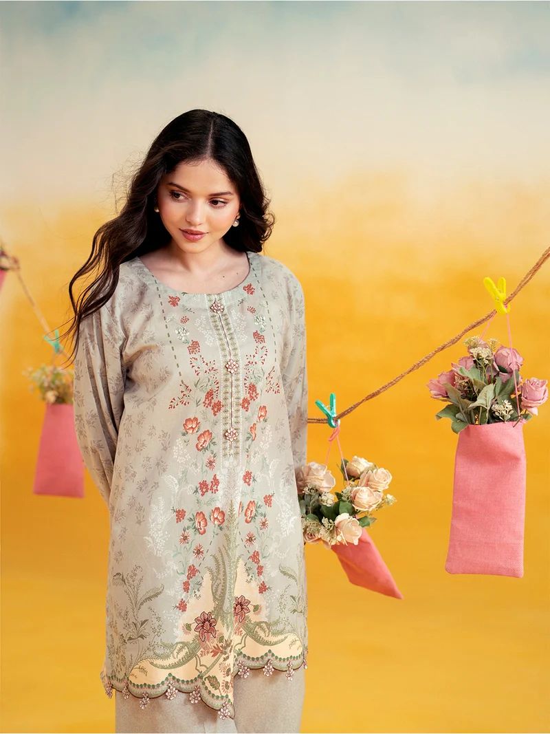 Aabpara 2pc Sage Green Floral Pure Lawn Palazzo Suit – ROZ6