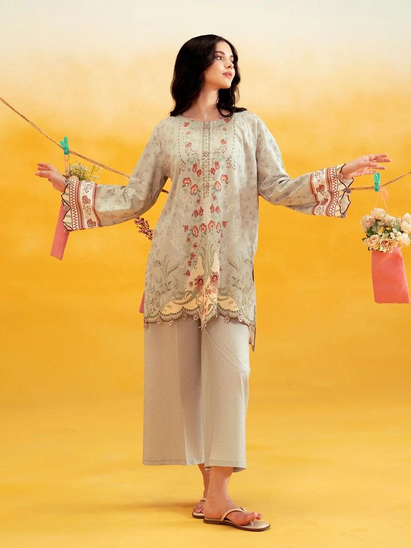 Aabpara 2pc Sage Green Floral Pure Lawn Palazzo Suit – ROZ6