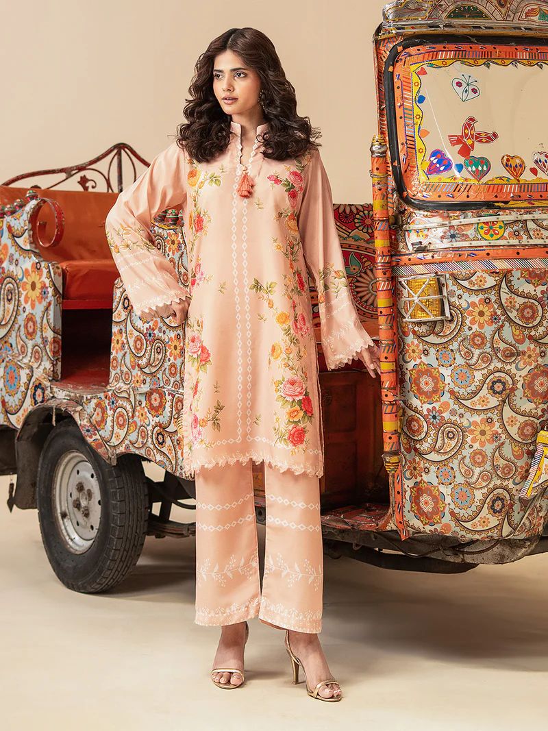 Mona Mausam MM1 Ready to Wear 2pc Printed Blended Lawn Suit – Peach Floral
