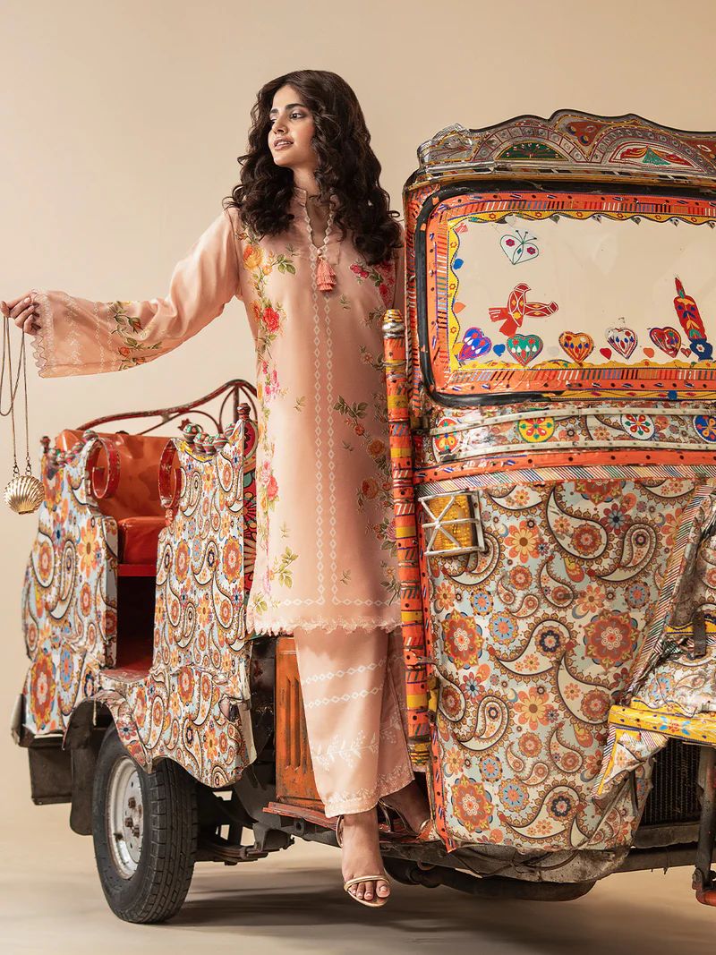 Mona Mausam MM1 Ready to Wear 2pc Printed Blended Lawn Suit – Peach Floral