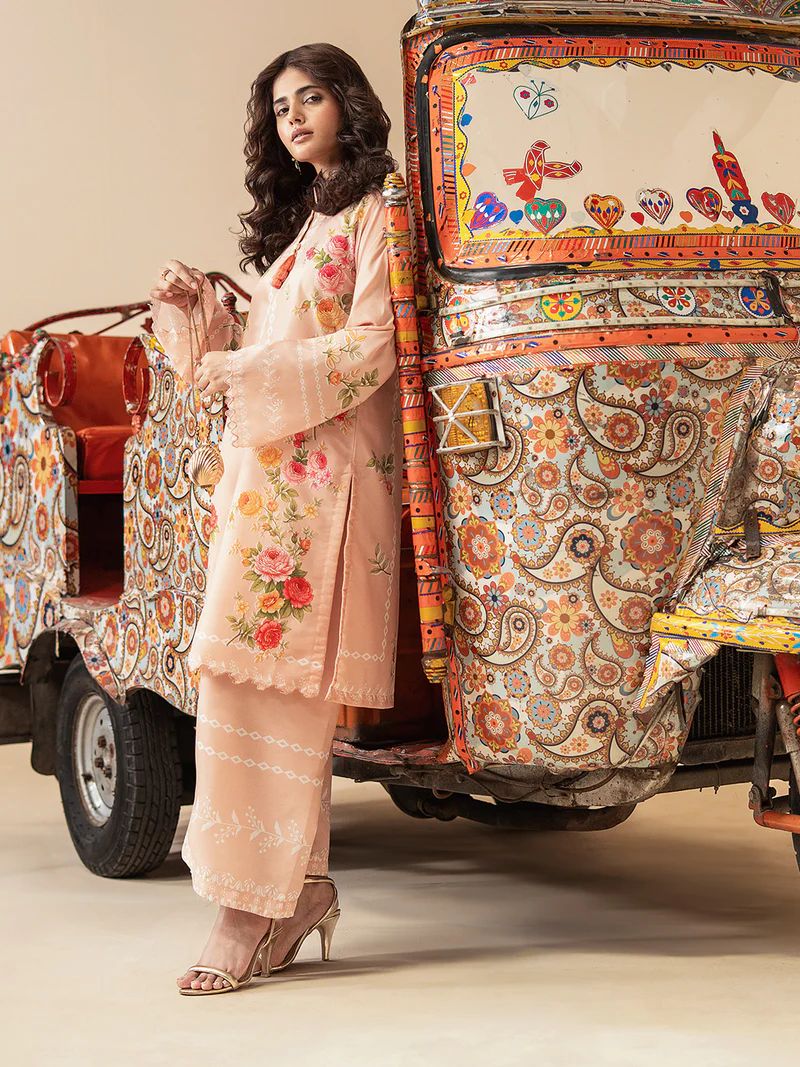 Mona Mausam MM1 Ready to Wear 2pc Printed Blended Lawn Suit – Peach Floral