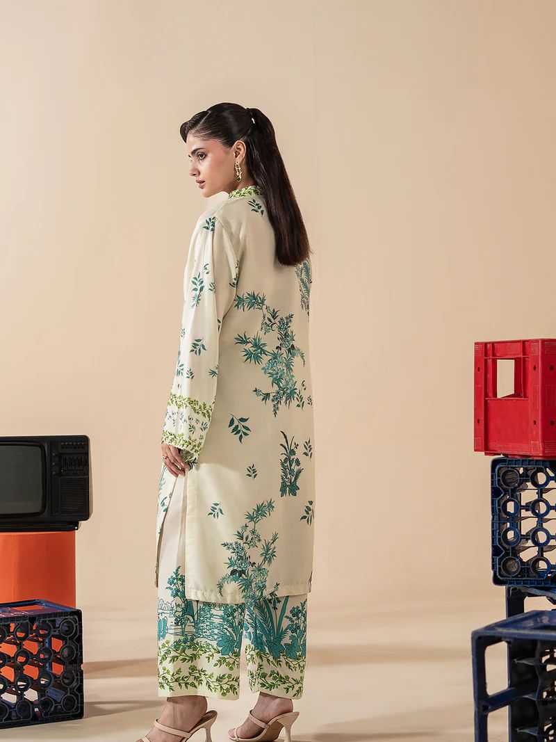 Mona Mausam MM2 Ready to Wear 2pc Printed Blended Lawn Suit – Ivory Green Botanical