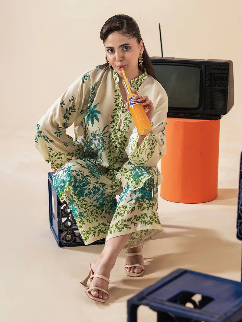 Mona Mausam MM2 Ready to Wear 2pc Printed Blended Lawn Suit – Ivory Green Botanical