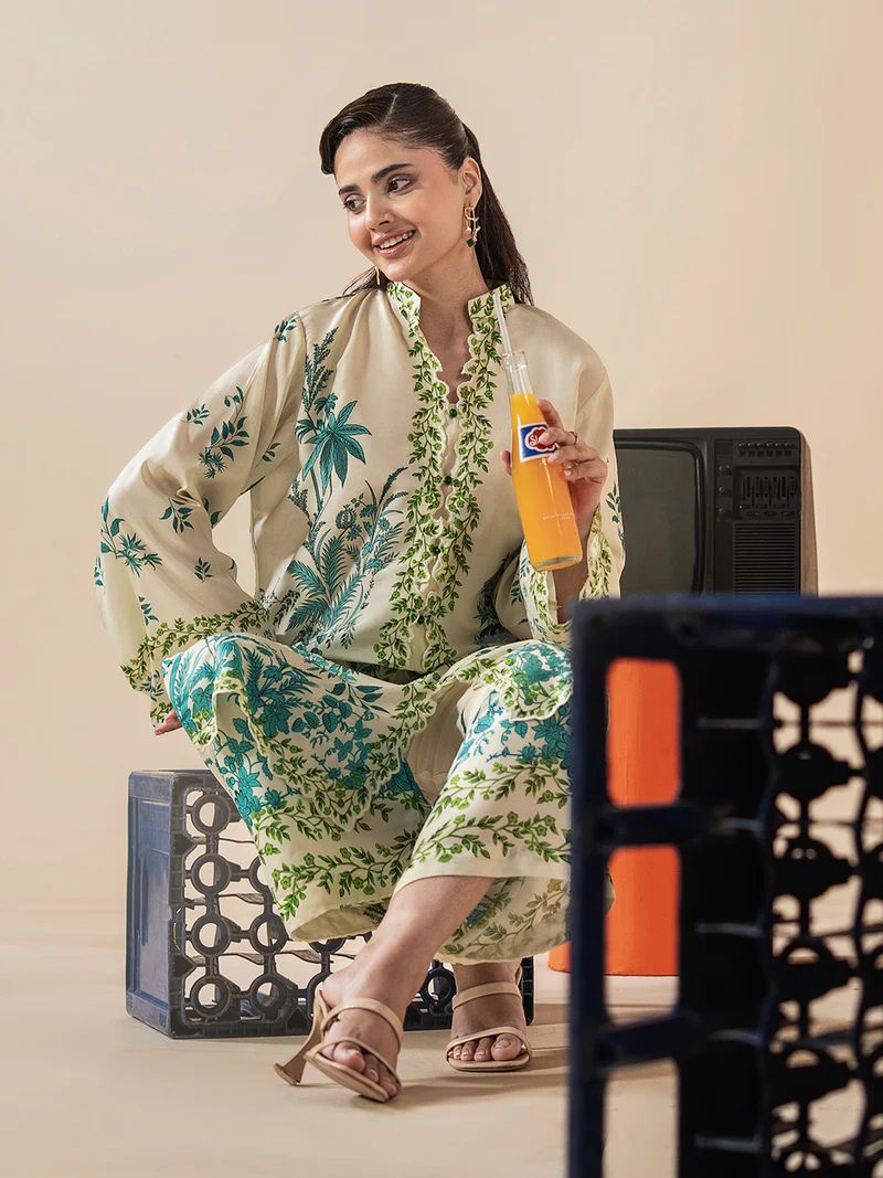 Mona Mausam MM2 Ready to Wear 2pc Printed Blended Lawn Suit – Ivory Green Botanical