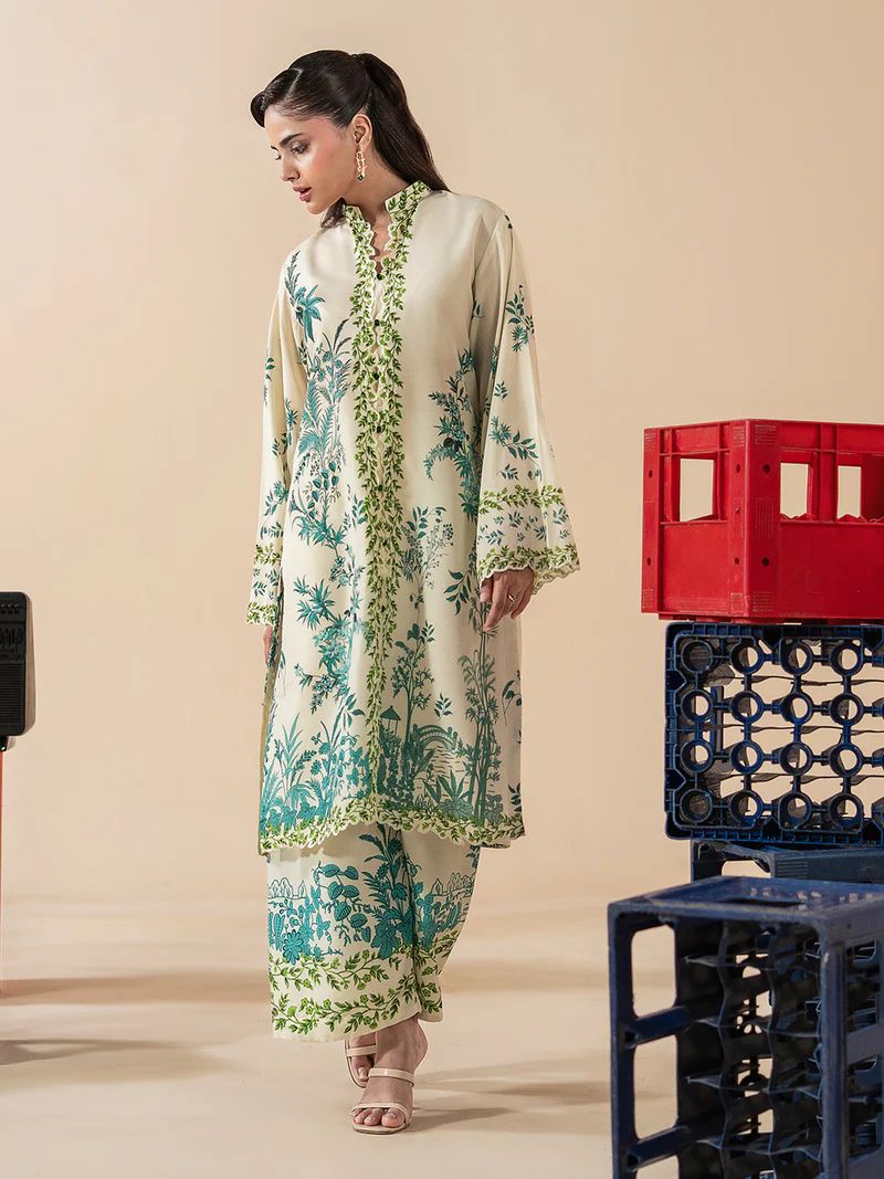 Mona Mausam MM2 Ready to Wear 2pc Printed Blended Lawn Suit – Ivory Green Botanical
