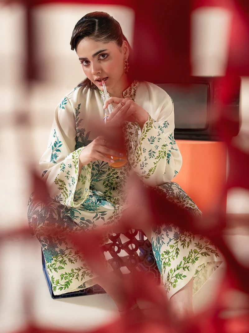 Mona Mausam MM2 Ready to Wear 2pc Printed Blended Lawn Suit – Ivory Green Botanical