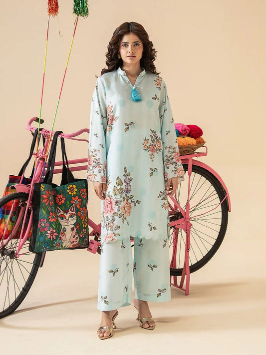 Mona Mausam MM3 Ready to Wear 2pc Printed Blended Lawn Suit – Powder Blue Floral