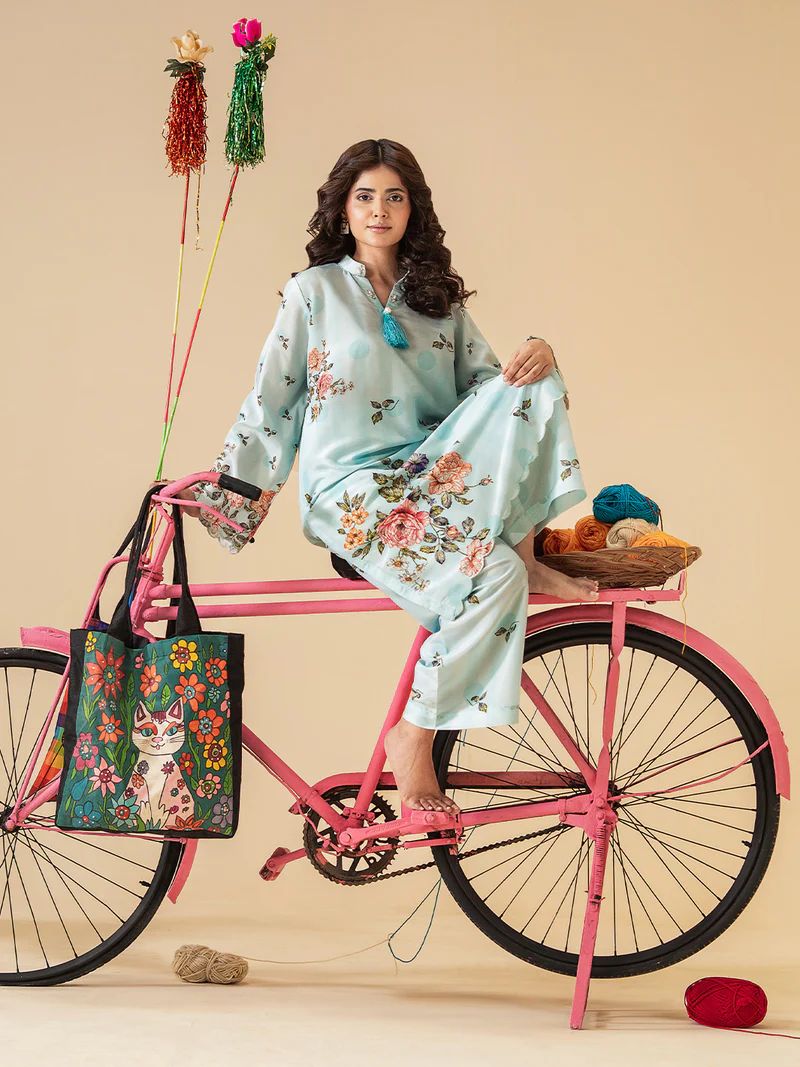 Mona Mausam MM3 Ready to Wear 2pc Printed Blended Lawn Suit – Powder Blue Floral