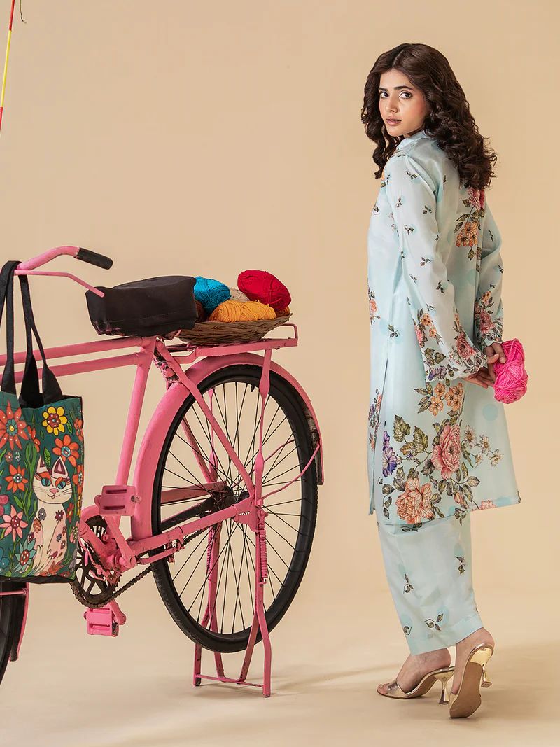 Mona Mausam MM3 Ready to Wear 2pc Printed Blended Lawn Suit – Powder Blue Floral