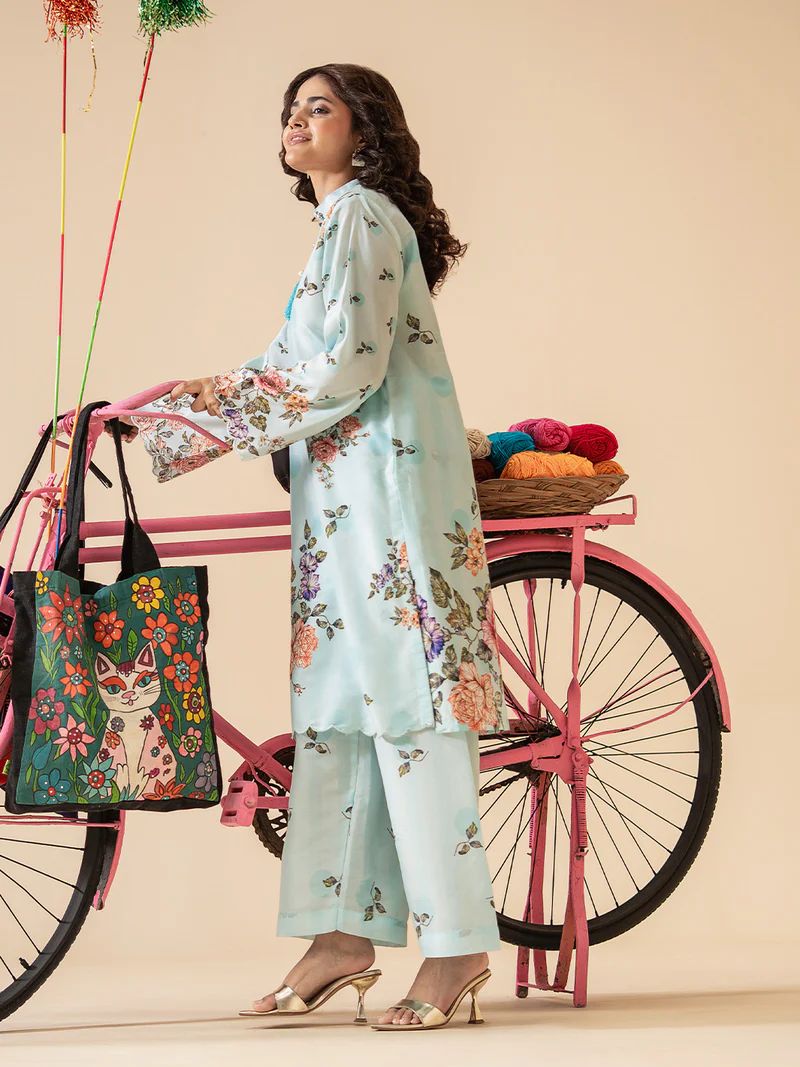 Mona Mausam MM3 Ready to Wear 2pc Printed Blended Lawn Suit – Powder Blue Floral