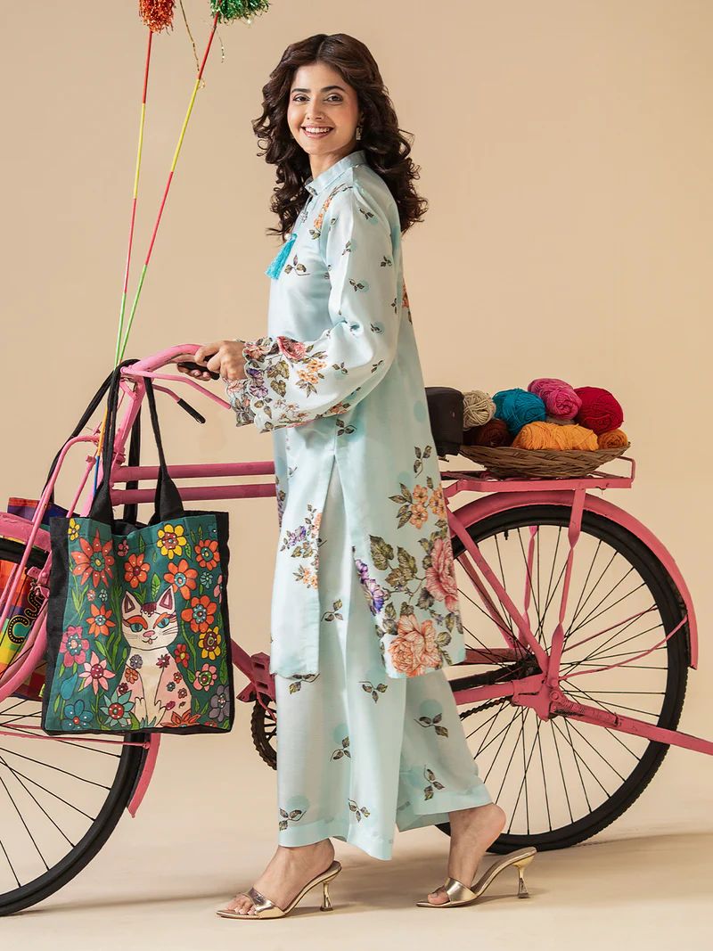 Mona Mausam MM3 Ready to Wear 2pc Printed Blended Lawn Suit – Powder Blue Floral