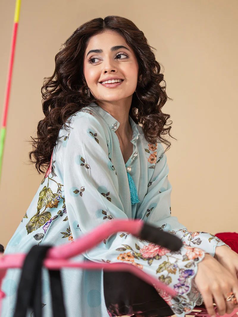 Mona Mausam MM3 Ready to Wear 2pc Printed Blended Lawn Suit – Powder Blue Floral