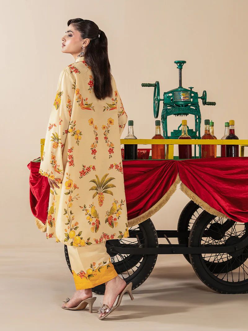 Mona Mausam MM4 Ready to Wear 2pc Printed Blended Lawn Suit – Butter Yellow Tropical