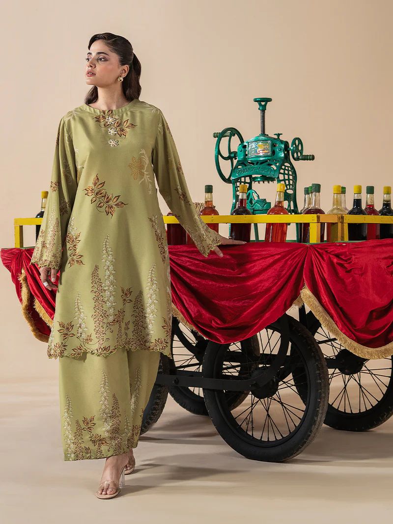 Mona Mausam MM7 Ready to Wear 2pc Printed Blended Lawn Suit – Olive Green Floral