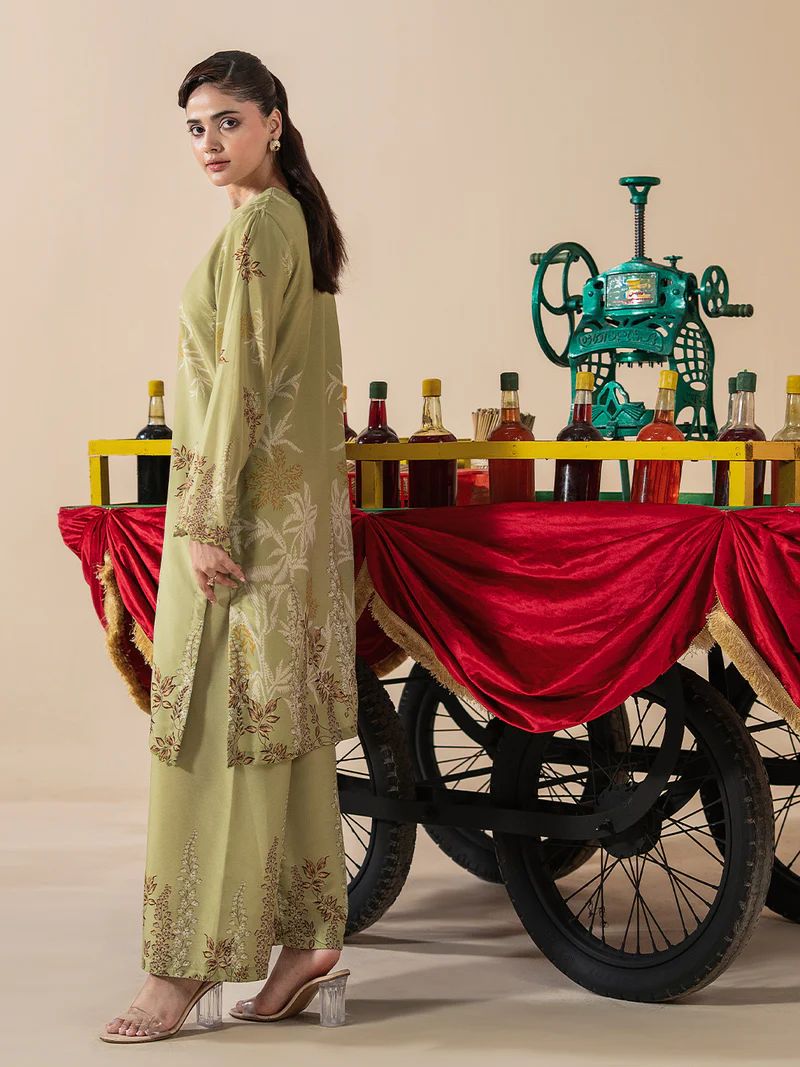 Mona Mausam MM7 Ready to Wear 2pc Printed Blended Lawn Suit – Olive Green Floral