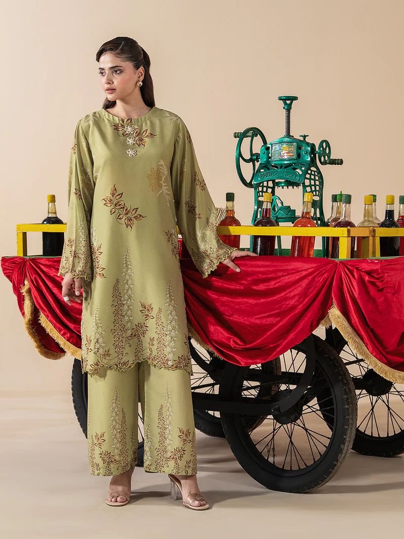 Mona Mausam MM7 Ready to Wear 2pc Printed Blended Lawn Suit – Olive Green Floral