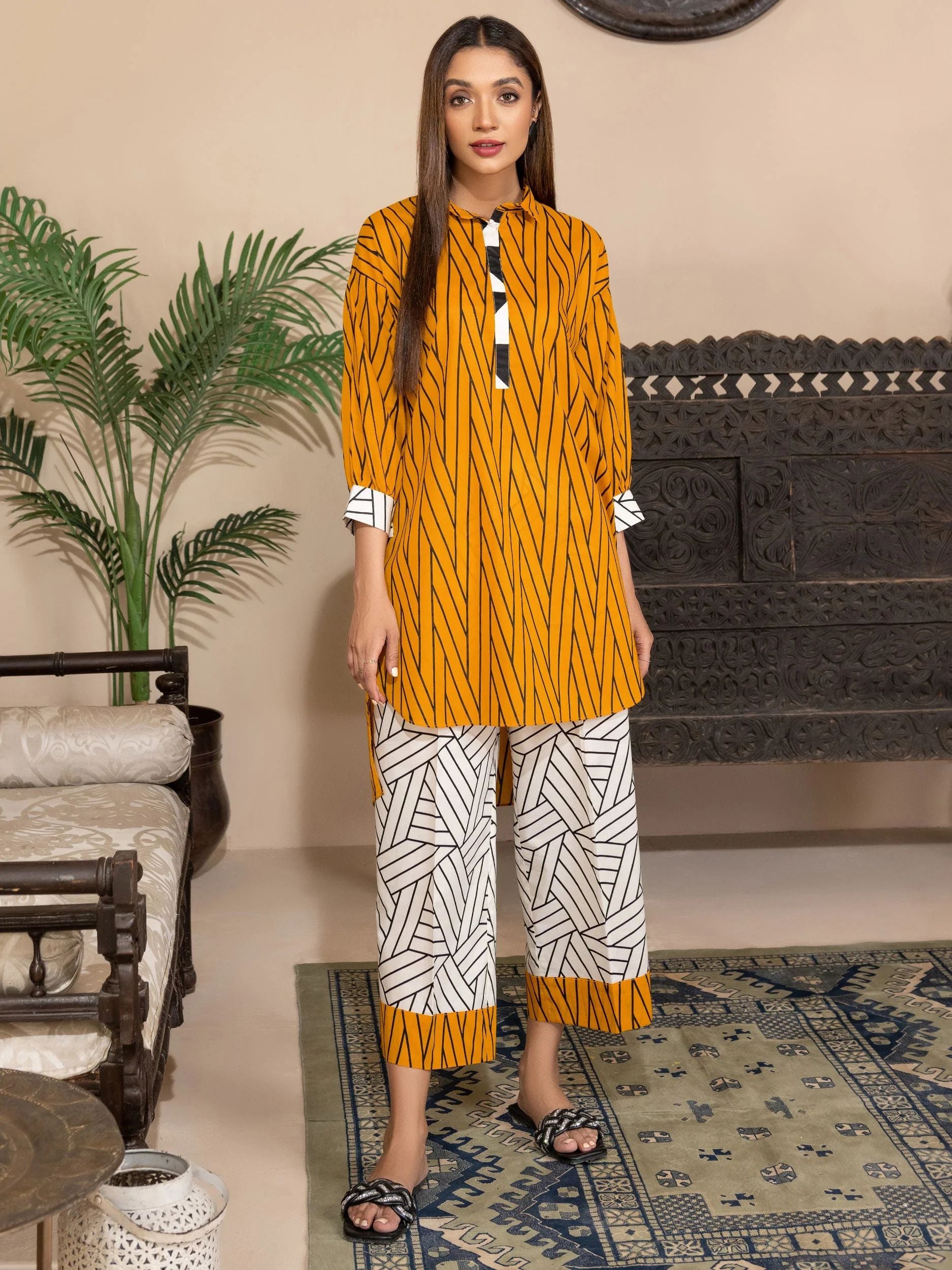 2pc Ready to Wear Dress by Limelight U2784-Mustard