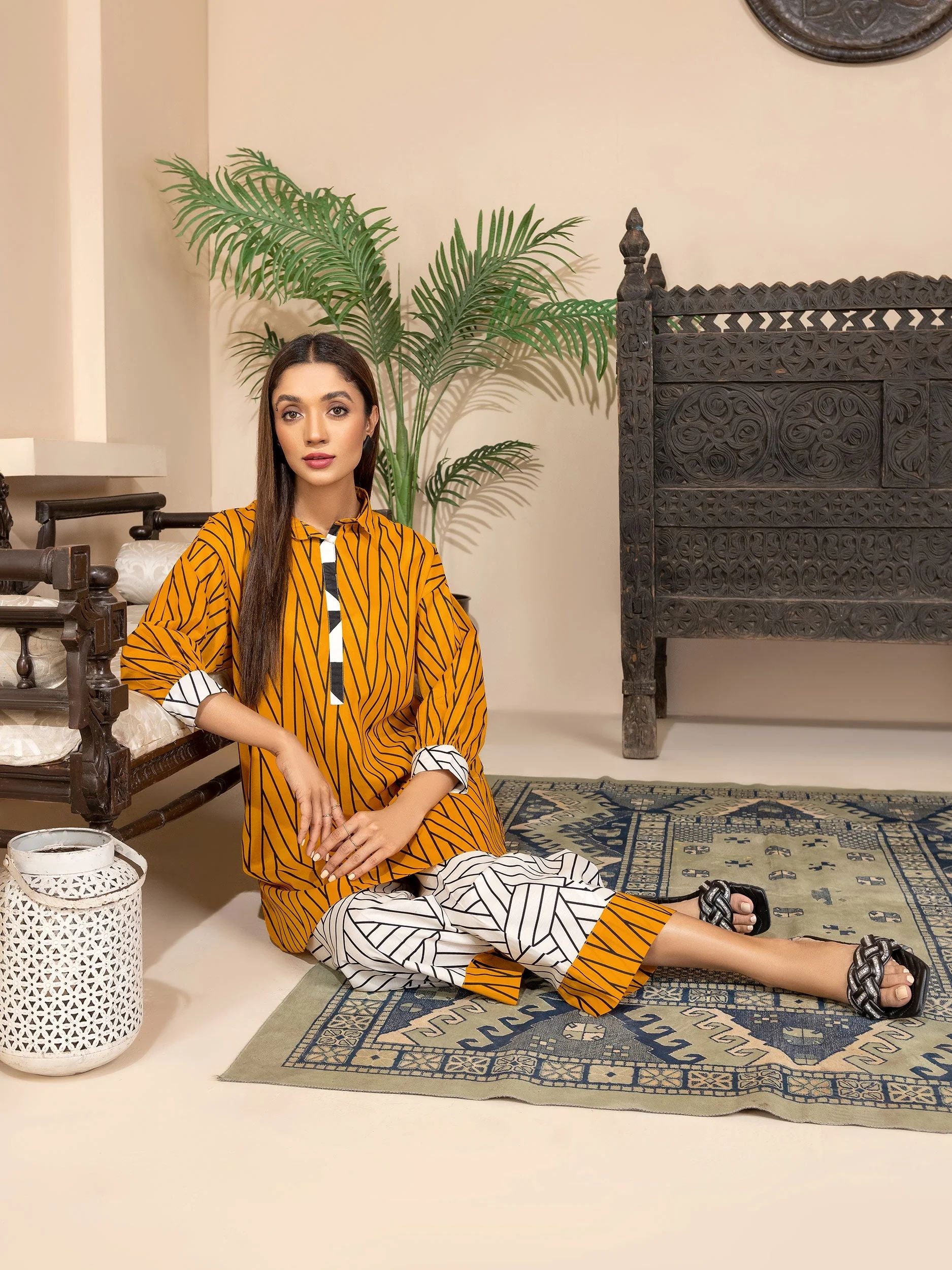 2pc Ready to Wear Dress by Limelight U2784-Mustard