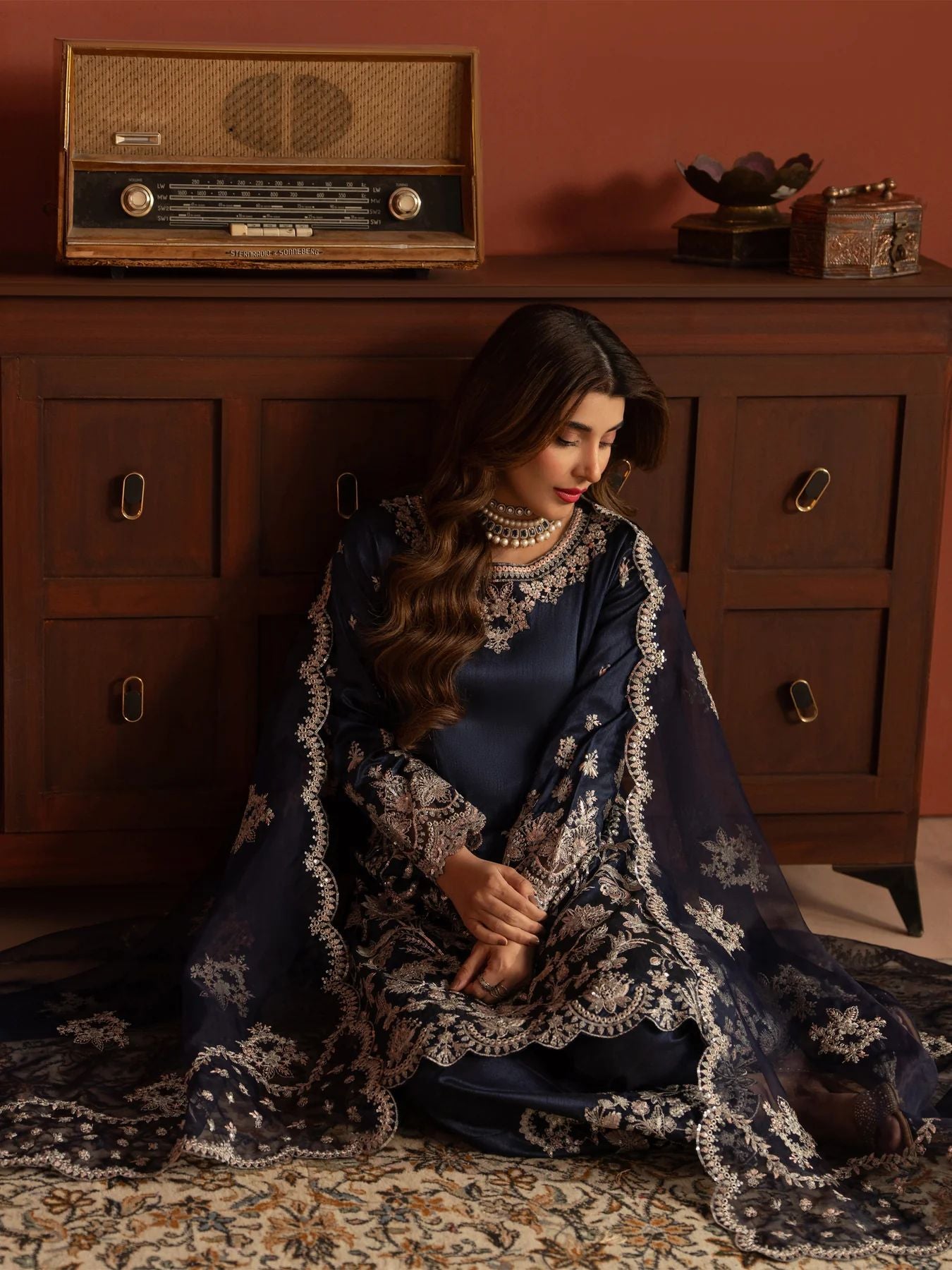 CCM1 Mohagni Chanda Raw Silk Embroidered Trousers Suit