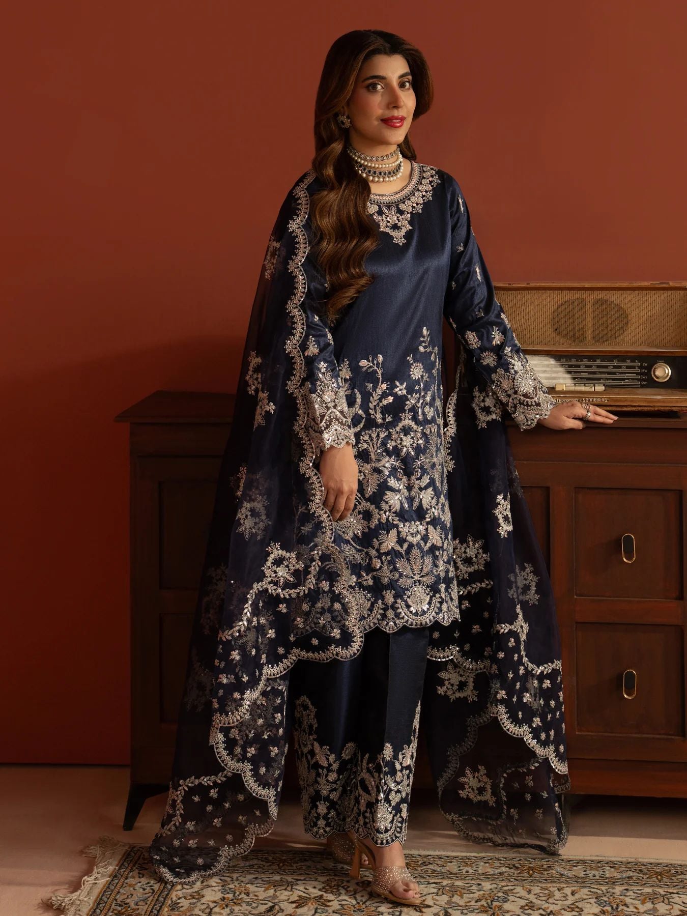 CCM1 Mohagni Chanda Raw Silk Embroidered Trousers Suit