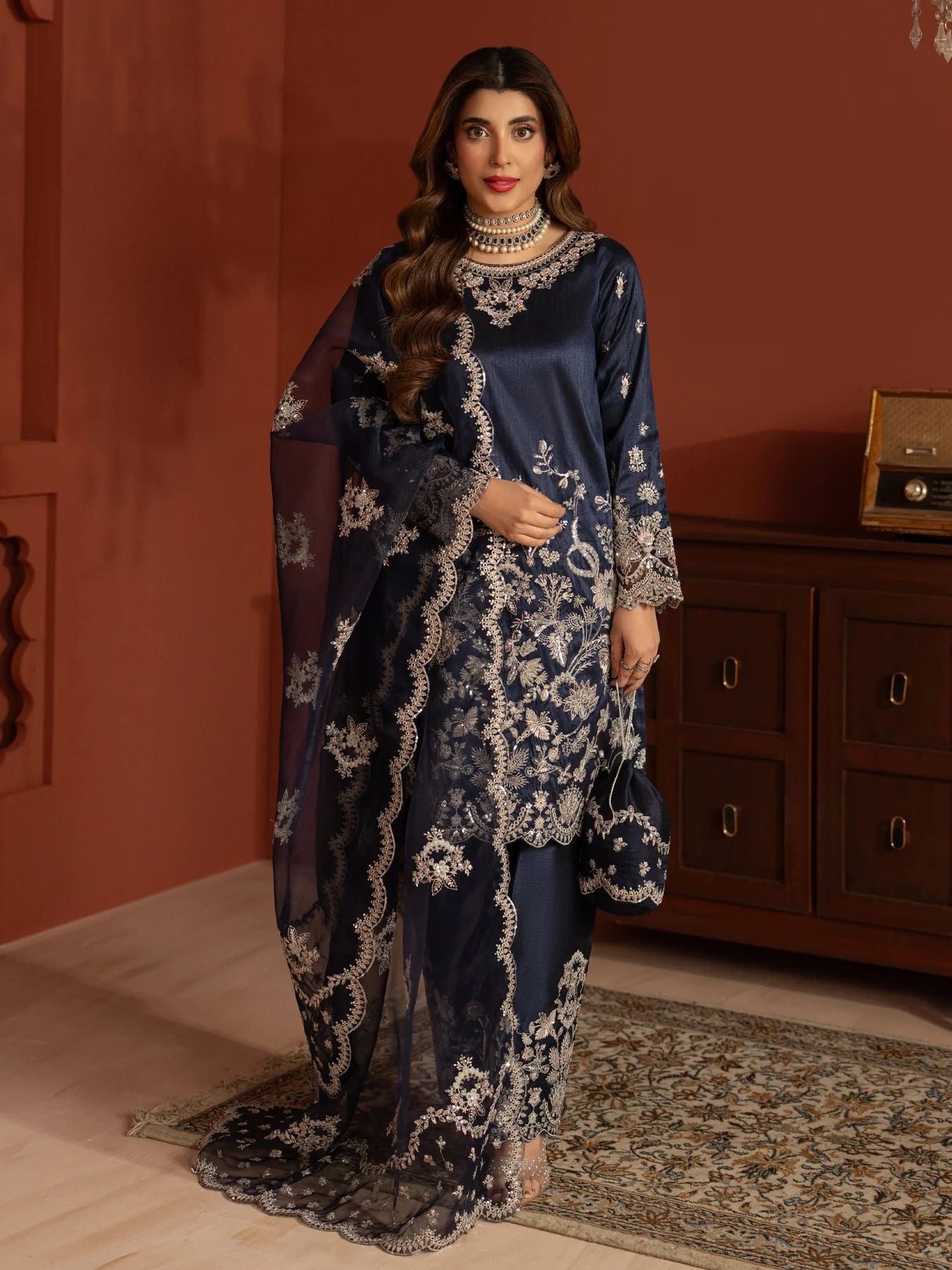 CCM1 Mohagni Chanda Raw Silk Embroidered Trousers Suit