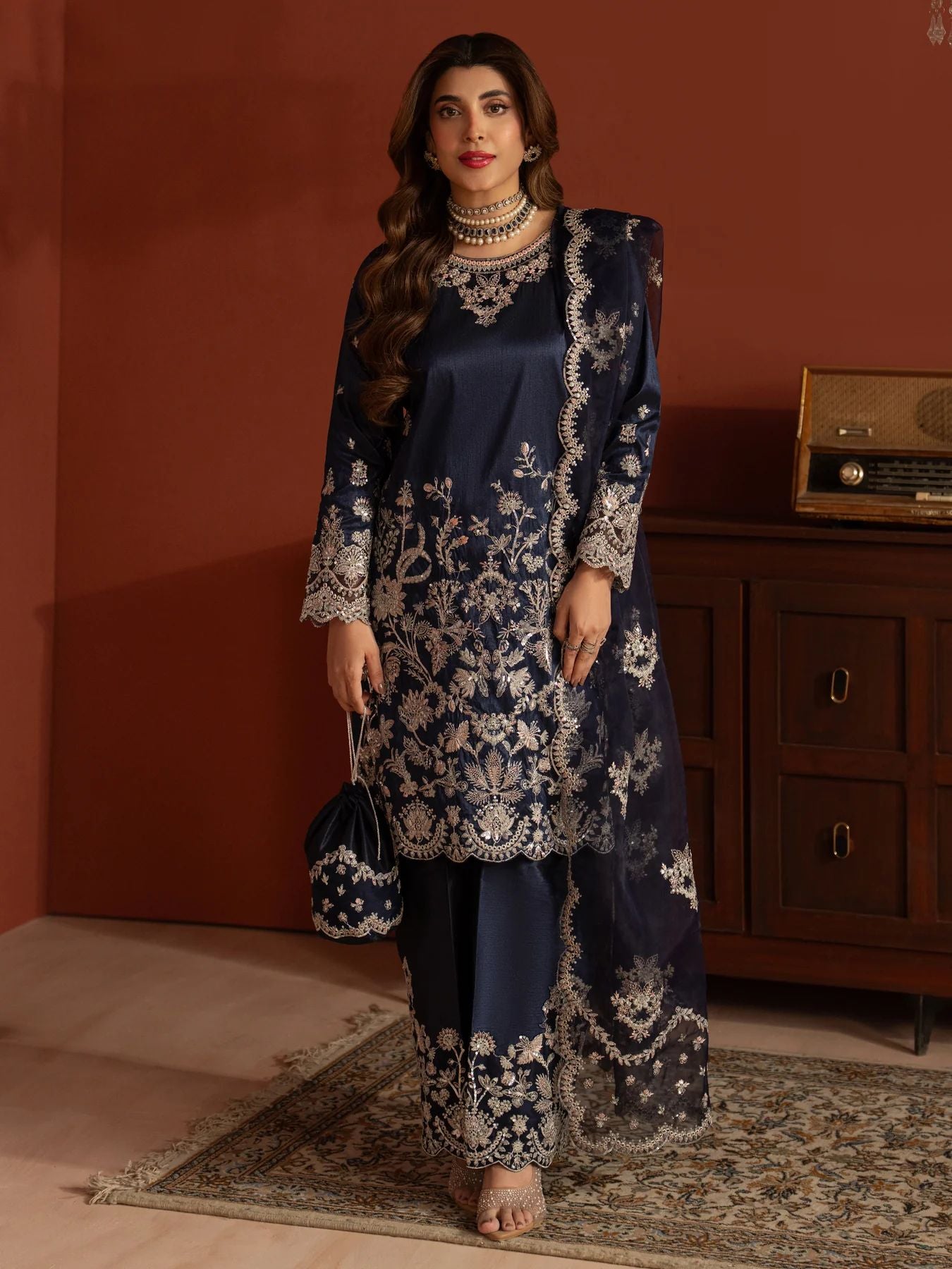 CCM1 Mohagni Chanda Raw Silk Embroidered Trousers Suit