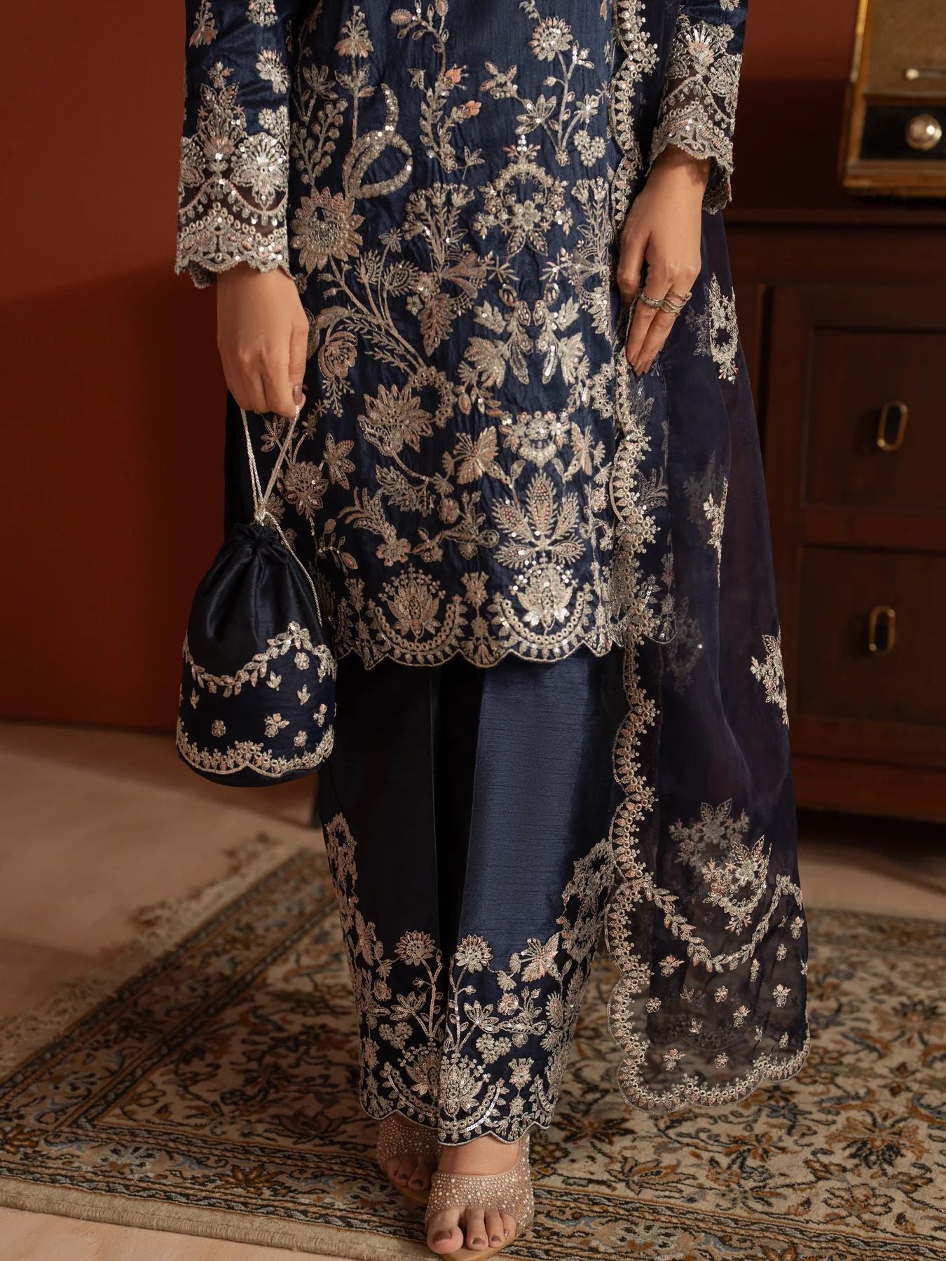 CCM1 Mohagni Chanda Raw Silk Embroidered Trousers Suit