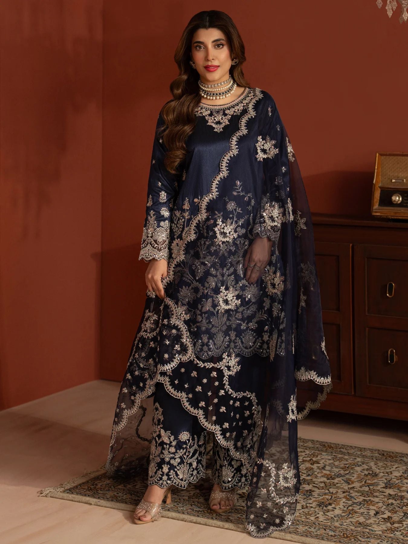 CCM1 Mohagni Chanda Raw Silk Embroidered Trousers Suit
