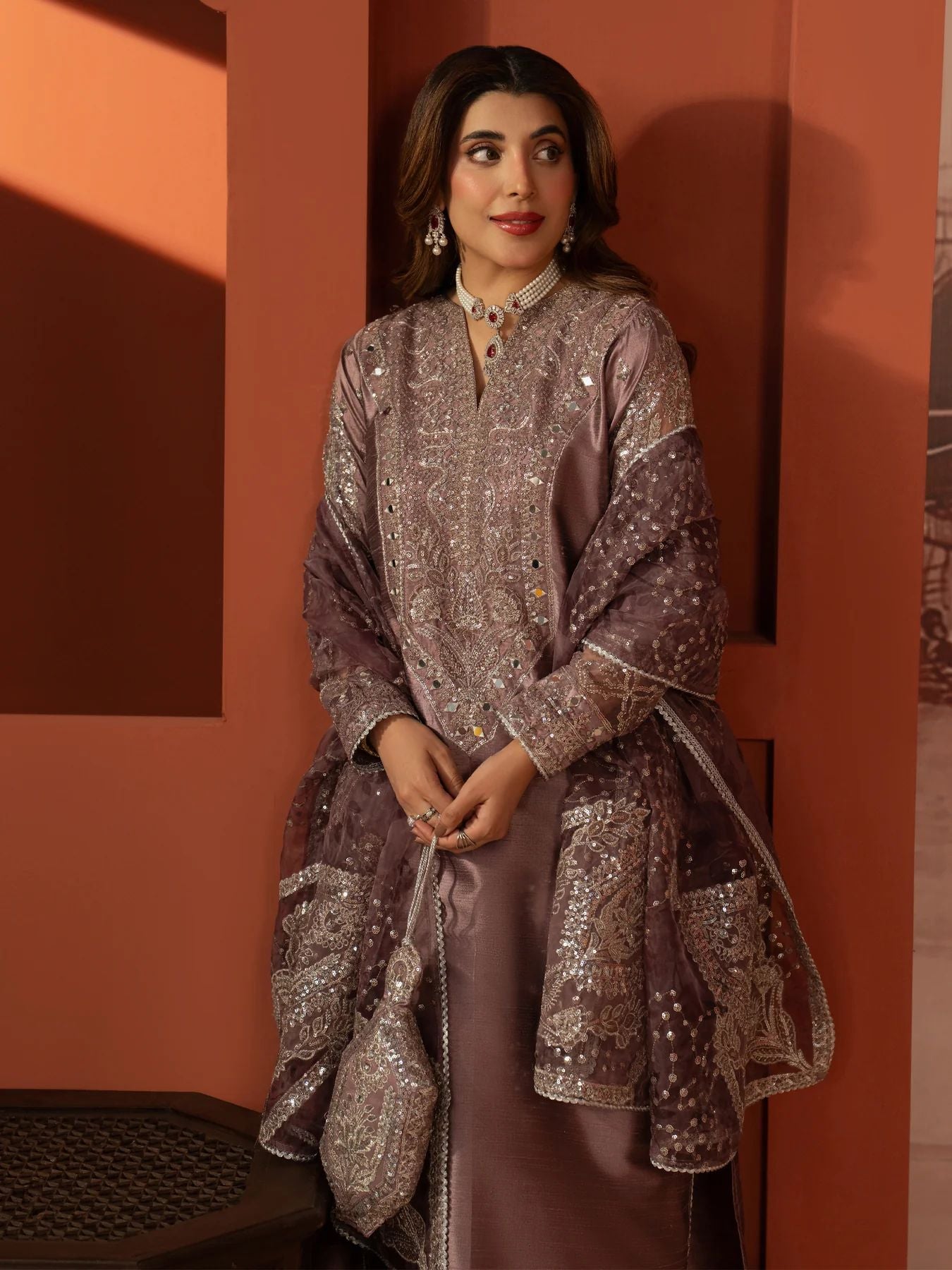 CCM2 Mohagni Chanda Raw Silk Mirror Work Embroidered Suit