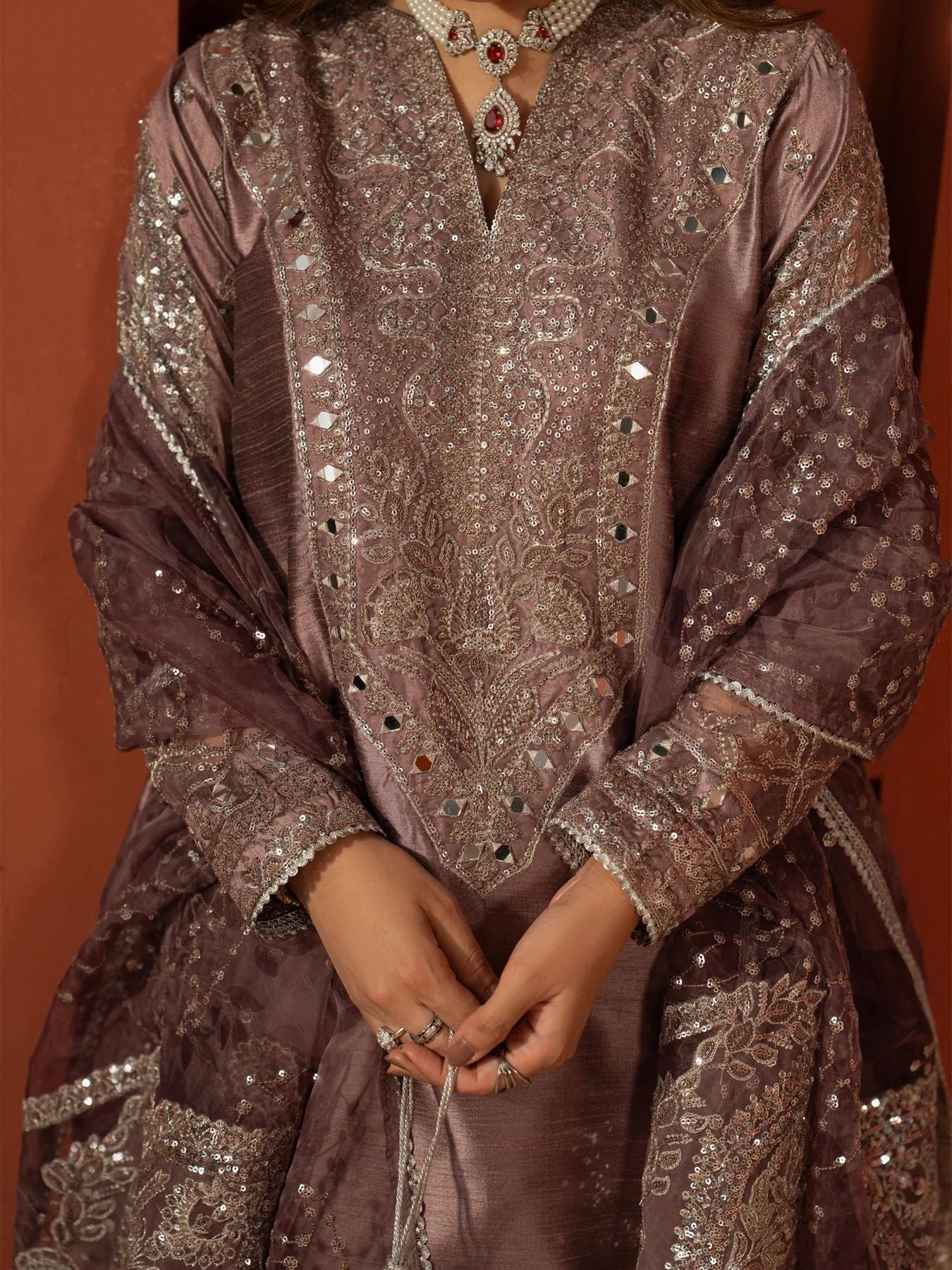 CCM2 Mohagni Chanda Raw Silk Mirror Work Embroidered Suit