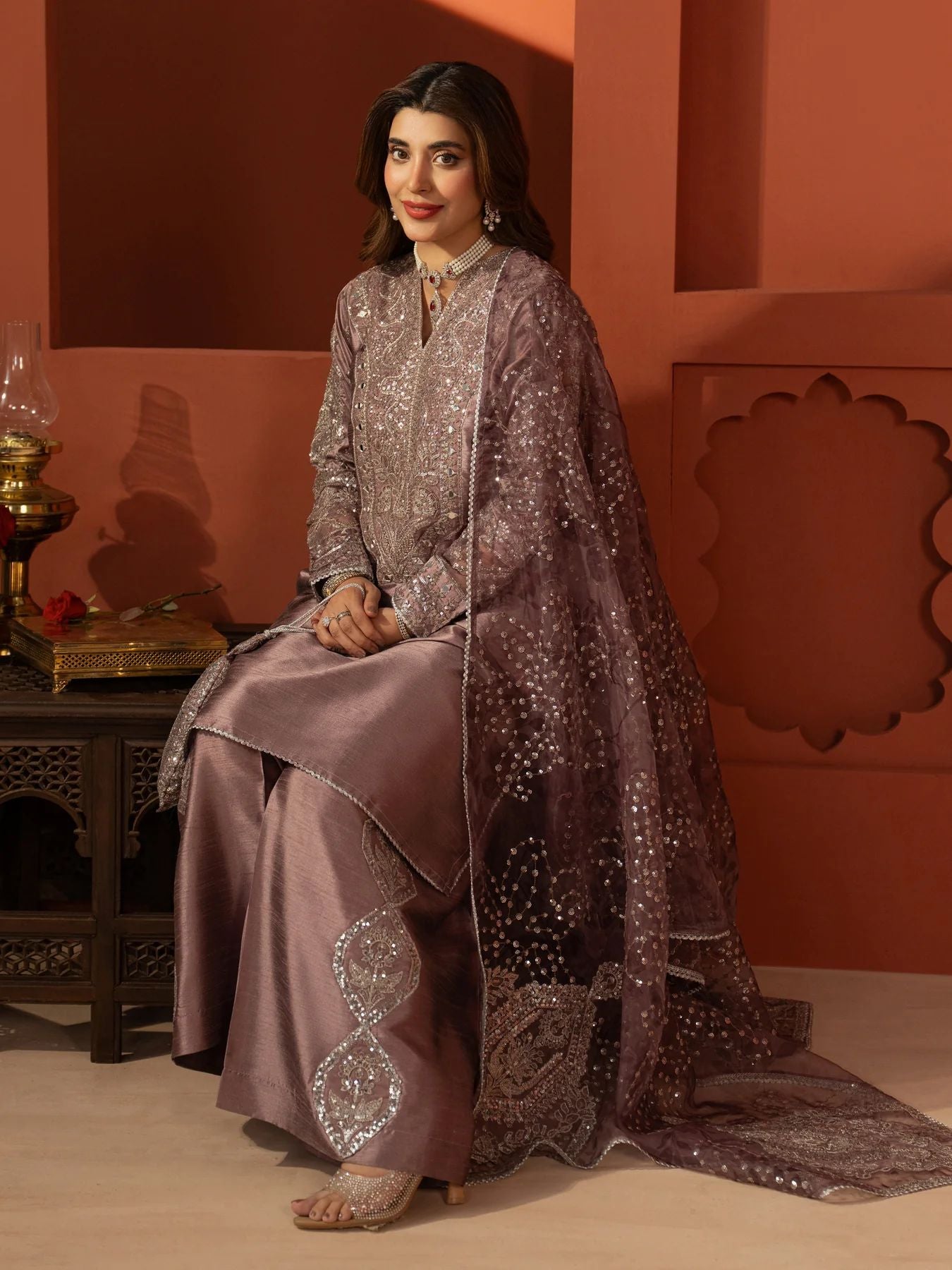 CCM2 Mohagni Chanda Raw Silk Mirror Work Embroidered Suit