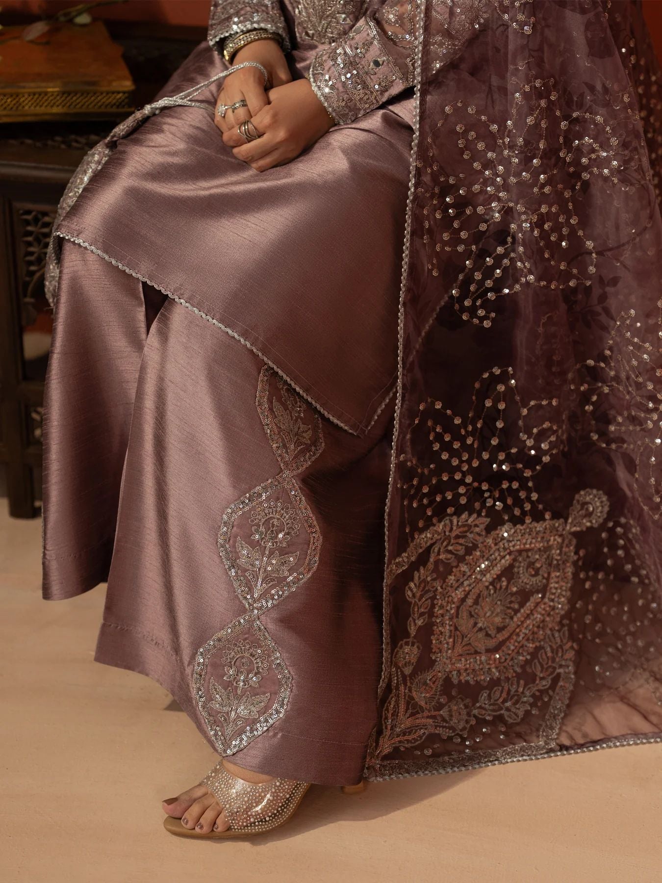 CCM2 Mohagni Chanda Raw Silk Mirror Work Embroidered Suit