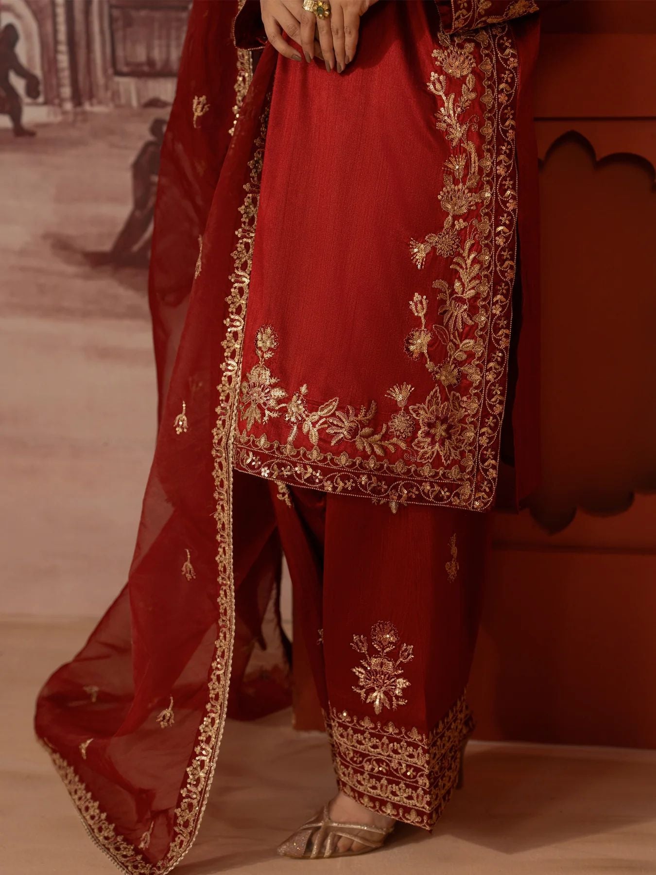 CCM3 Mohagni Chanda Raw Silk Embroidered Farshi Shalwar Suit