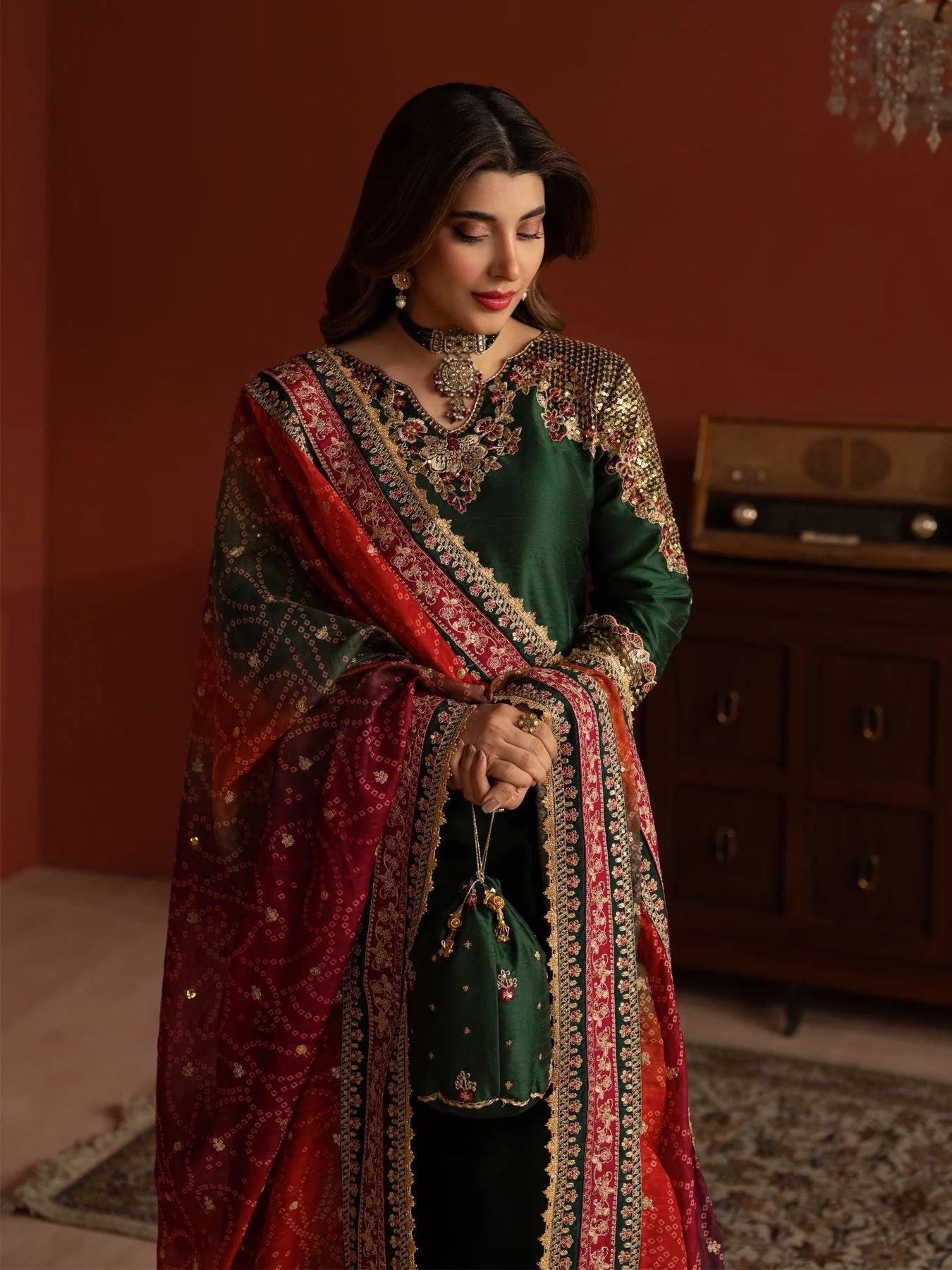 CCM4 Mohagni Chanda Raw Silk Embroidered Panel Frock Suit