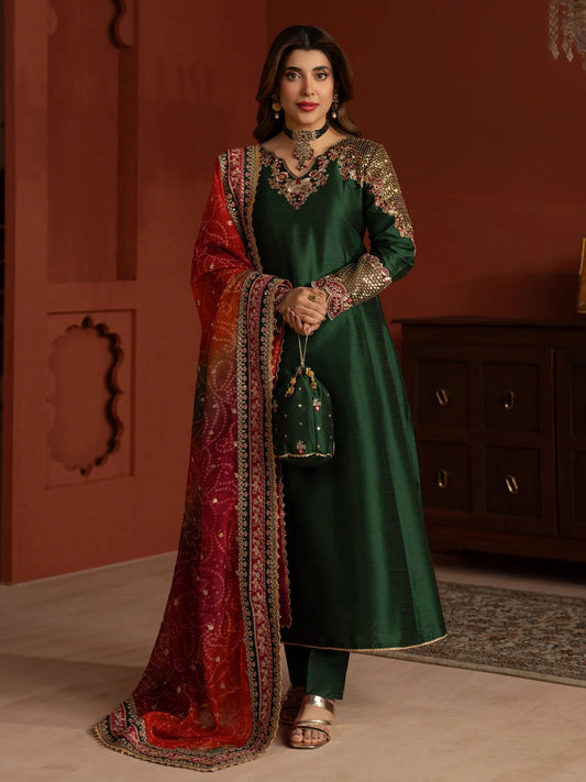 CCM4 Mohagni Chanda Raw Silk Embroidered Panel Frock Suit