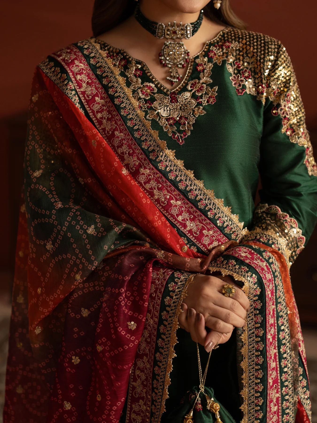 CCM4 Mohagni Chanda Raw Silk Embroidered Panel Frock Suit