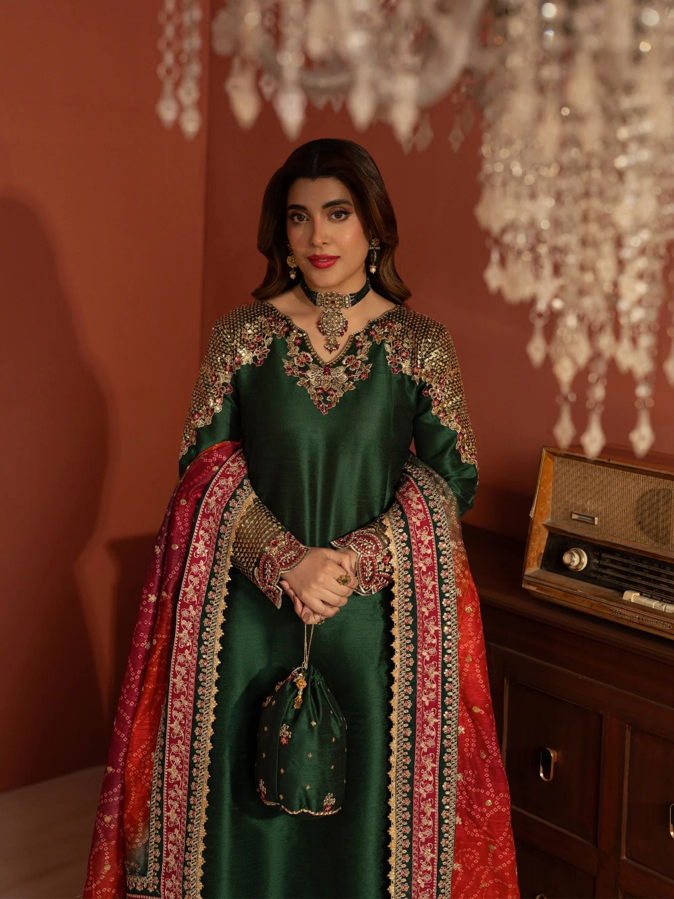 CCM4 Mohagni Chanda Raw Silk Embroidered Panel Frock Suit