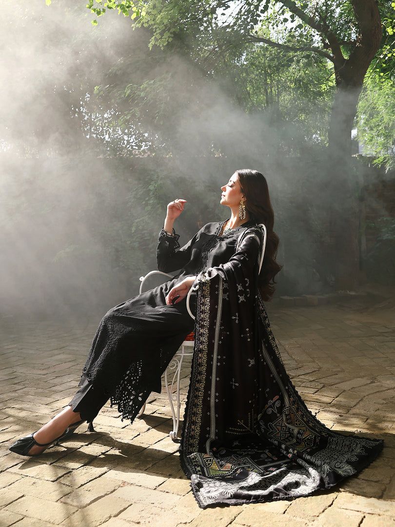 Resham by Mona – Black Chikankari Dhanak 3pc Winter Suit WMA1