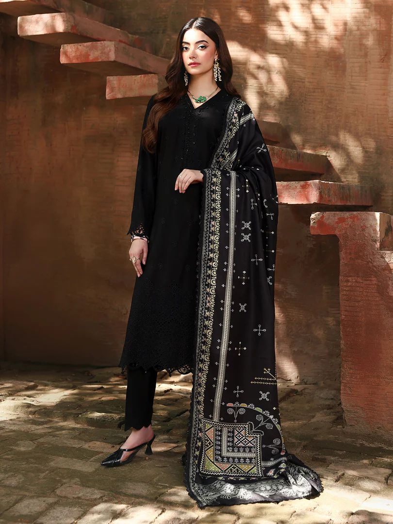 Resham by Mona – Black Chikankari Dhanak 3pc Winter Suit WMA1