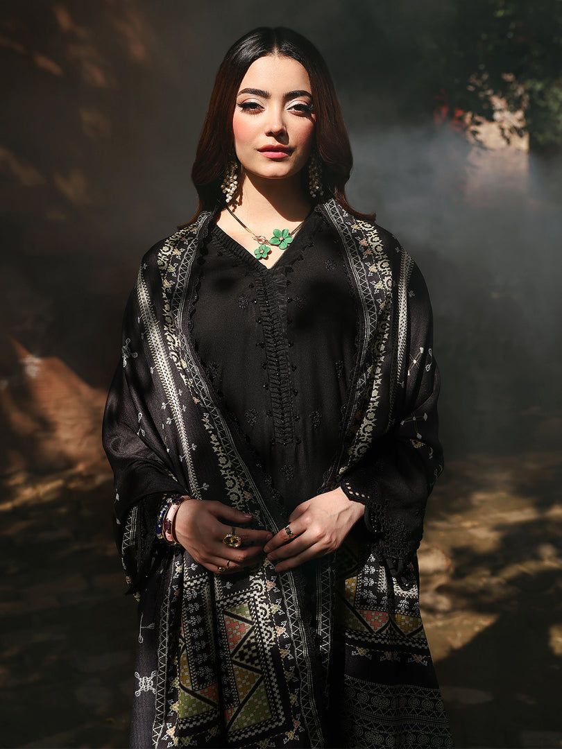 Resham by Mona – Black Chikankari Dhanak 3pc Winter Suit WMA1