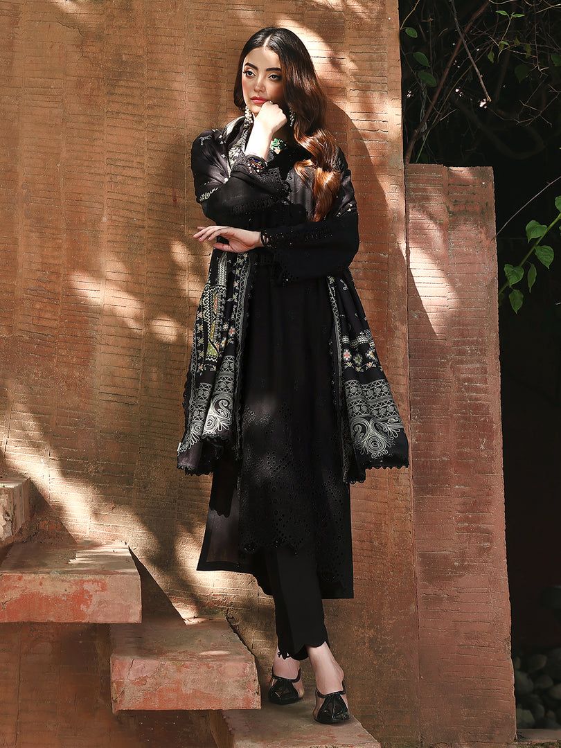 Resham by Mona – Black Chikankari Dhanak 3pc Winter Suit WMA1