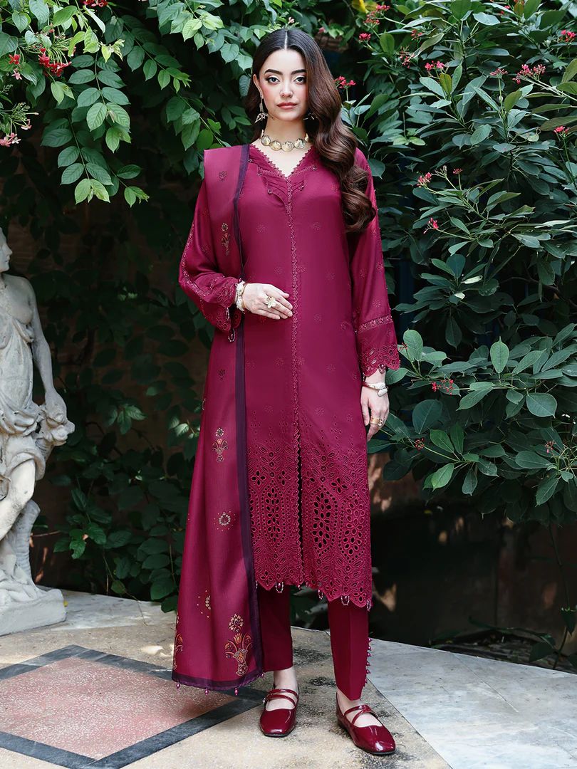 Resham by Mona – Chikankari Dhanak 3pc Winter Suit WMA2