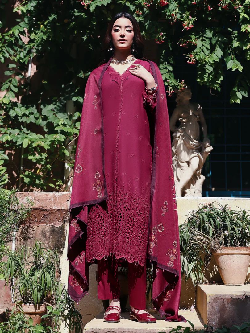 Resham by Mona – Chikankari Dhanak 3pc Winter Suit WMA2