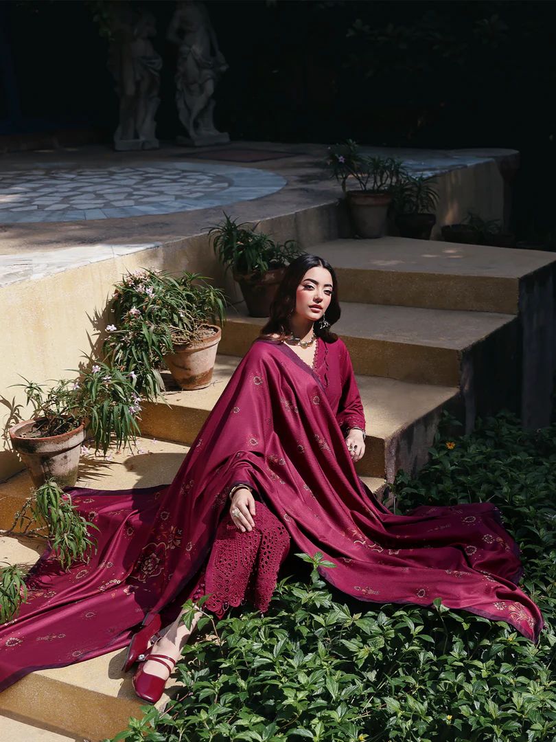 Resham by Mona – Chikankari Dhanak 3pc Winter Suit WMA2