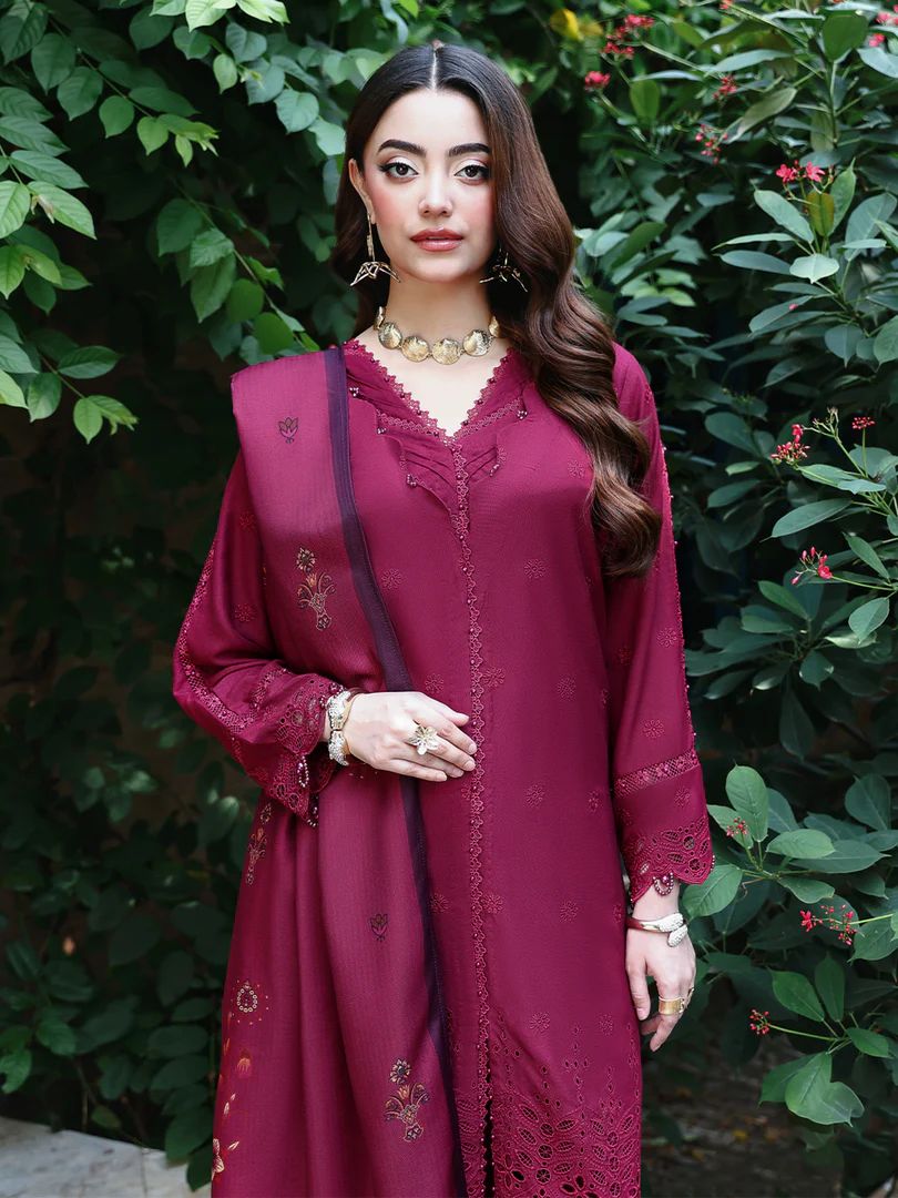 Resham by Mona – Chikankari Dhanak 3pc Winter Suit WMA2